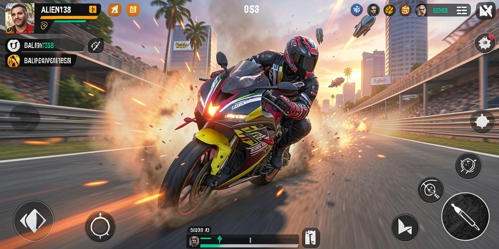 Tampilan gameplay mendebarkan dari ALIEN138 yang menampilkan balapan motor.