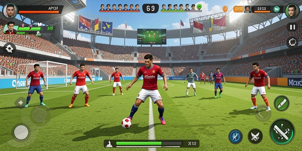 Tampilan gameplay penuh aksi di API33 dengan berbagai olahraga.