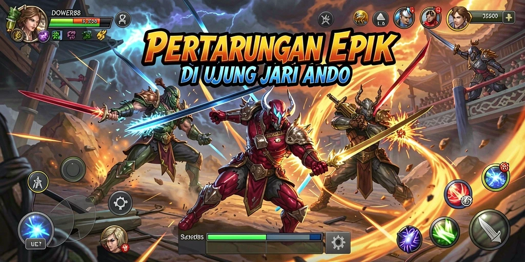 Gameplay seru DOWER88 dengan karakter bertarung beraksi.