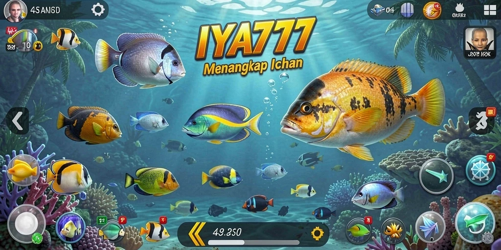 Screenshot utama IYA777 menampilkan aksi seru menangkap ikan.