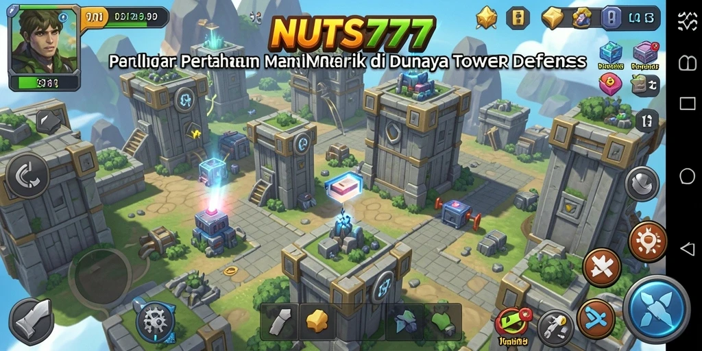 Gameplay adiktif NUTS777 dalam pertahanan menara yang seru.