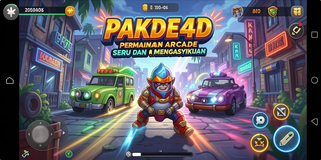 Screenshot utama PAKDE4D menampilkan gameplay yang intens dan penuh warna.