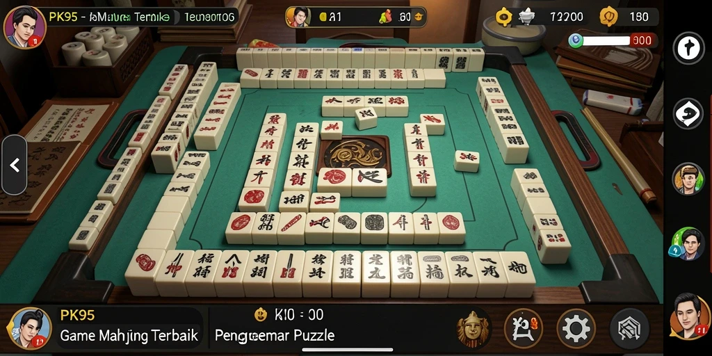 Menampilkan layar gameplay seru PK95 dengan ubin Mahjong yang berwarna-warni.