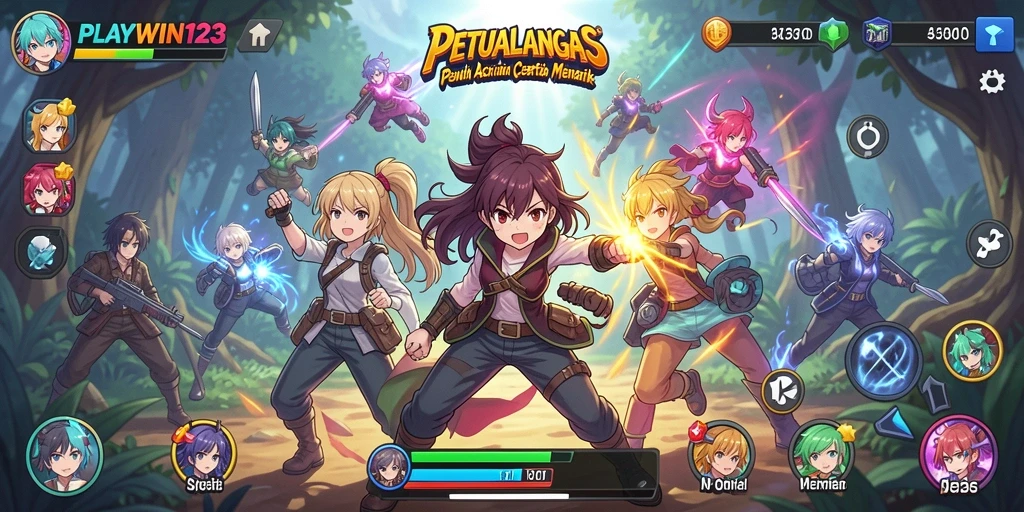 Tangkapan layar gameplay <strong>PLAYWIN123</strong> menampilkan karakter anime yang sedang beraksi.