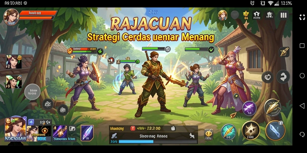 Tampilan gameplay dinamis RAJACUAN dalam pertempuran strategi