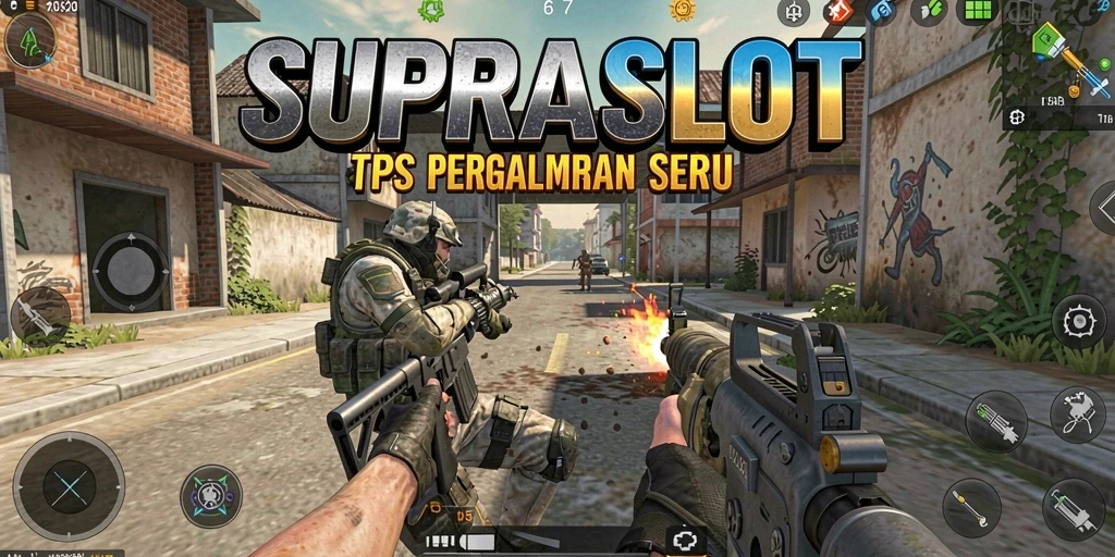 Tampilan gameplay seru dalam SUPRASLOT dengan aksi tembak-menembak.